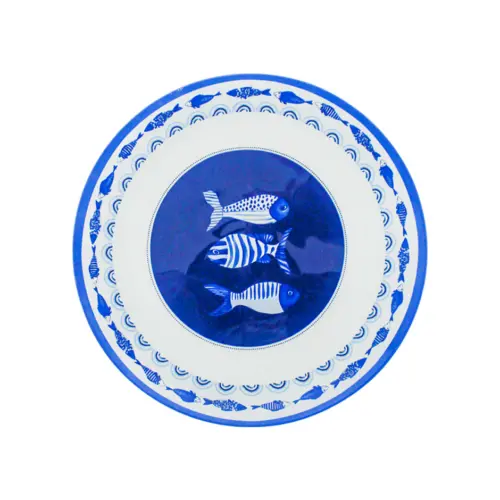 Plato de cristal redondo diseño peces azul de 25x25x1.5cm