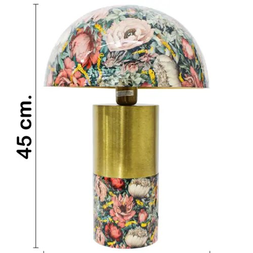 Lámpara de mesa de metal diseño cúpula con flores rosas de 31x31x45cm