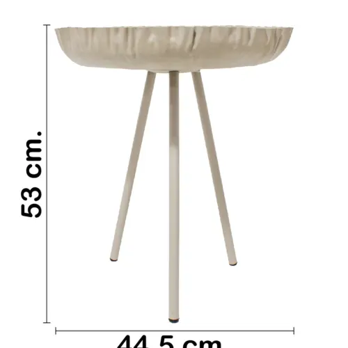 Mesa de metal beige con 3 patas de 44.5×44.5x53cm