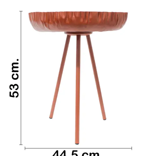 Mesa de metal roja con 3 patas de 44.5×44.5x53cm