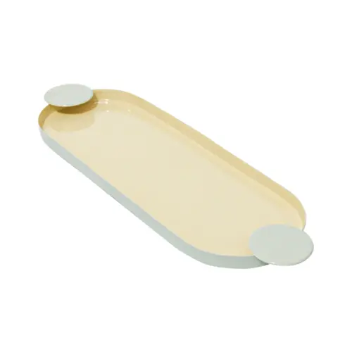 Charola oval de metal con candelabros verde de 43.5×14.5x2cm