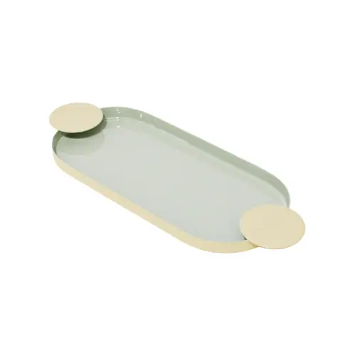 Charola oval de metal con candelabros beige de 35x13x2cm