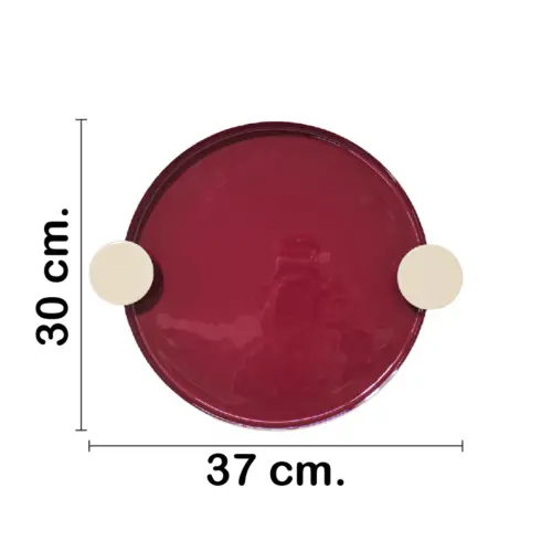 Charola oval de metal beige con fondo rojo de 37x30x3.5cm