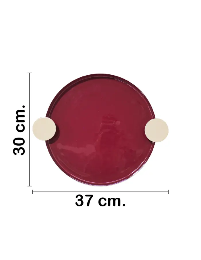 Charola oval de metal beige con fondo rojo de 37x30x3.5cm - Image 2