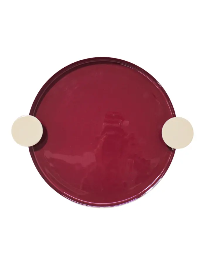Charola oval de metal beige con fondo rojo de 37x30x3.5cm - Image 3
