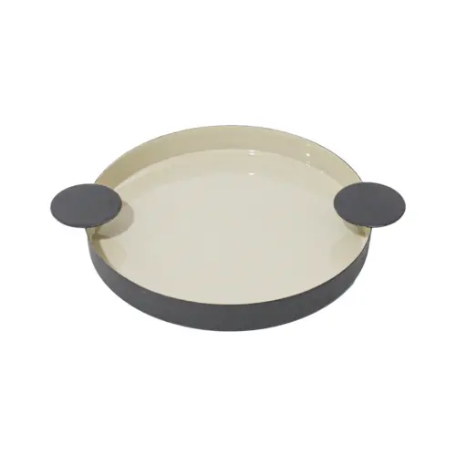 Charola oval de metal verde con fondo verde claro de 32x25x3cm