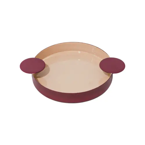 Charola oval de metal rosa con fondo rosa claro de 26.5x20x3.5cm