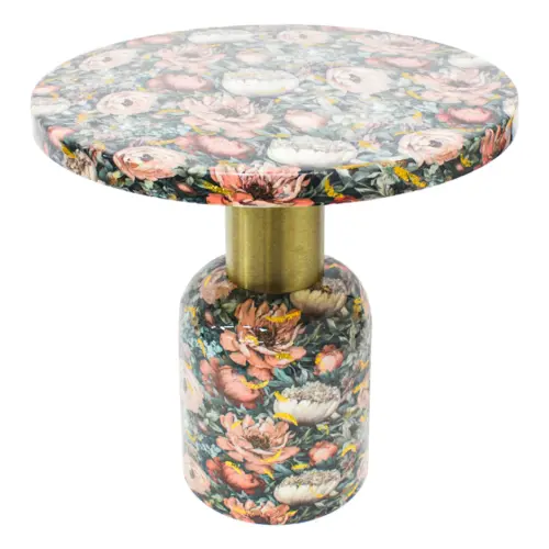 Mesa de metal estapada flores de 51x51x50cm