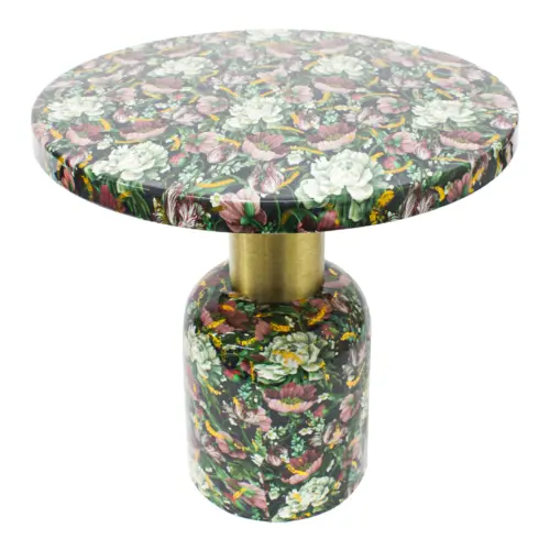Mesa de metal estampada flores rosas de 51x51x50cm