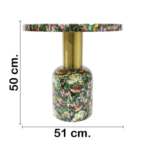 Mesa de metal estampada flores rosas de 51x51x50cm