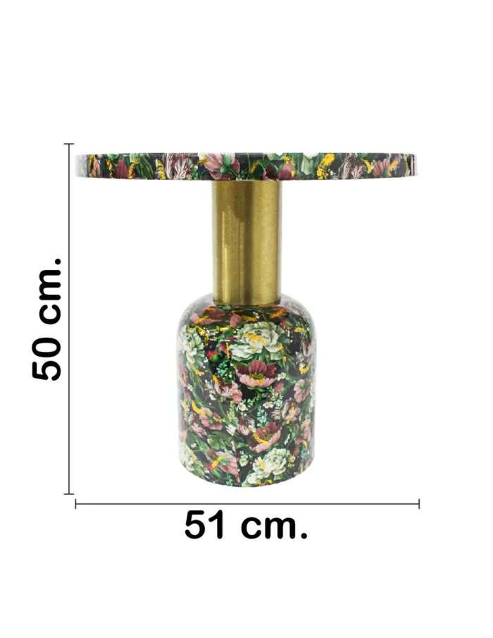 Mesa de metal estampada flores rosas de 51x51x50cm - Image 2
