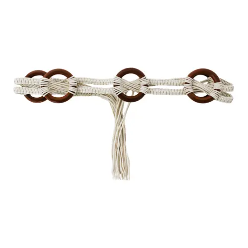 Cinturón tejido blanco con círculos de madera de 6x180x0.1cm