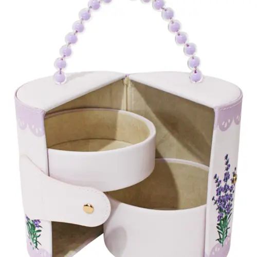 Bolso con asa de bolas morada de 14.2×17.5cm14.5×14.5×17.3cm