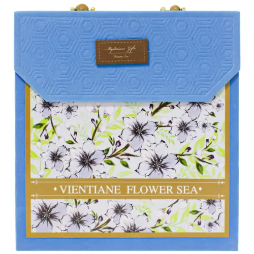 Bolsa de carton estampado azul con asa diseño bambu de 21.5x8x23cm8x21.5x23cm