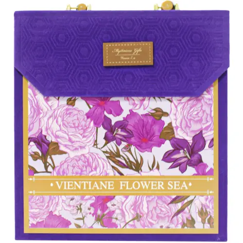 Bolsa de carton estampado morado con asa diseño bambu de 21.5x8x23cm8x21.5x23cm