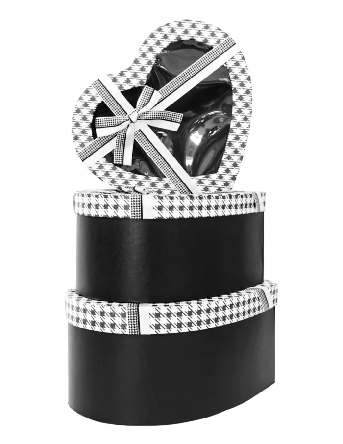 Juego de 3 cajas de carton con mica diseño corazones con moño negro de 28x31x13.5cm - Image 3
