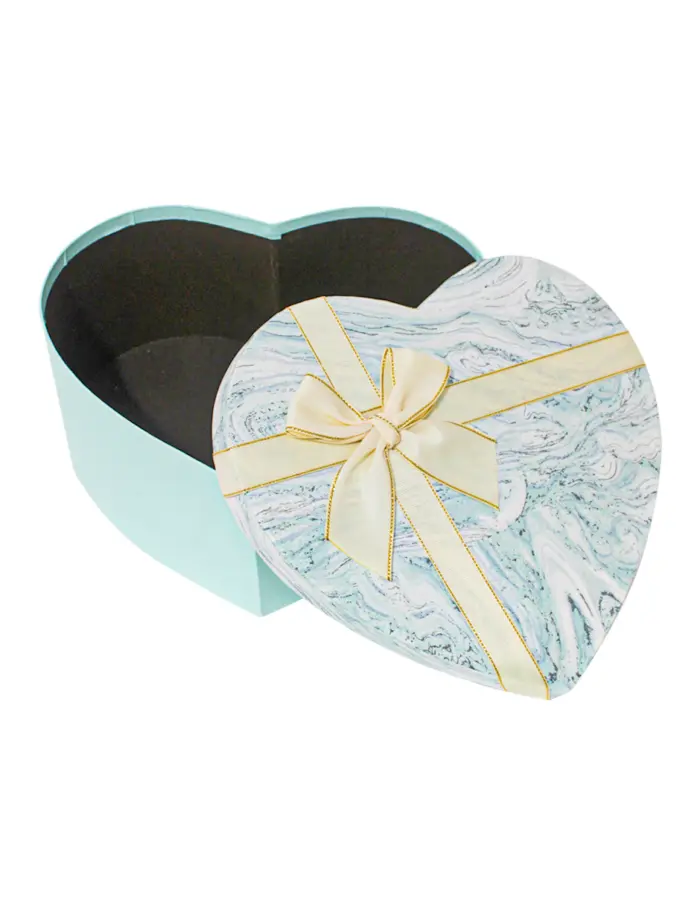 Juego de 3 cajas de carton diseño corazones con moño azul de 28x31x13.5cm - Image 2
