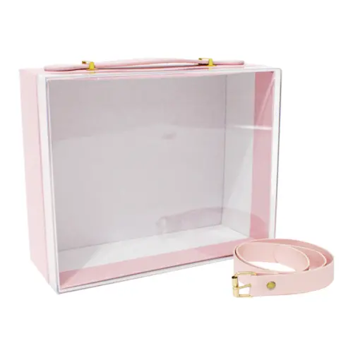 Bolsa de carton rosa con acrilico de 24×19.5x10cm10x24x19.5cm