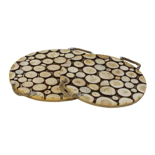 Juego de 2 charolas diseño troncos de madera de 38.8×38.8×3.4cm