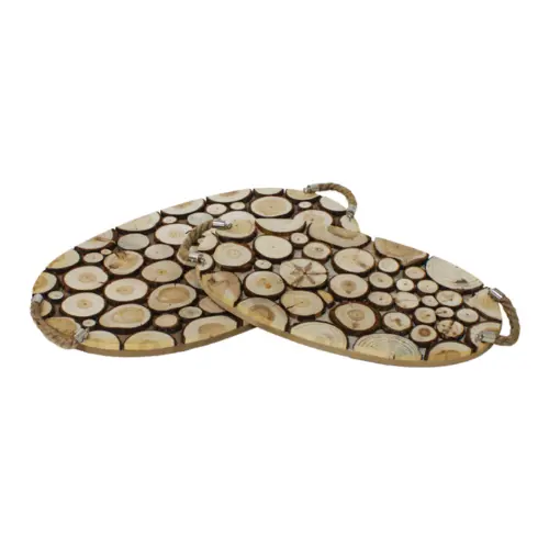 Juego de 2 charolas diseño troncos de madera de 29x47x3.4cm