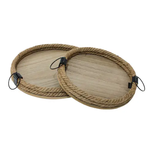 Juego de 2 charolas diseño troncos de madera con cuerda en la orilla de 34x34x4.5cm
