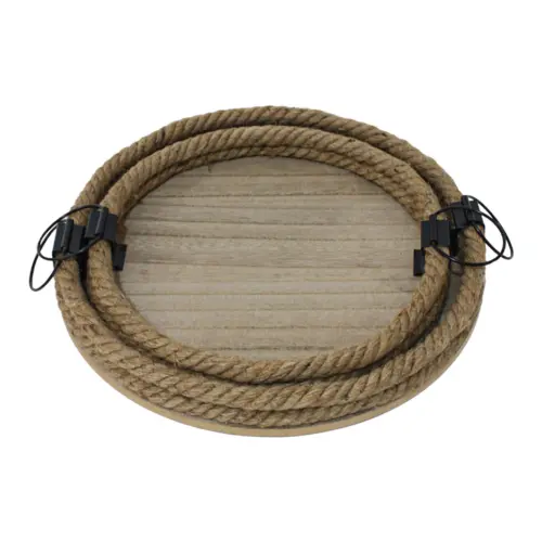 Juego de 2 charolas diseño troncos de madera con cuerda en la orilla de 34x34x4.5cm