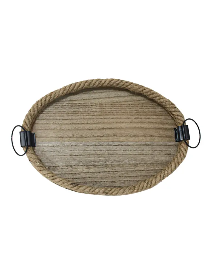 Juego de 2 charolas ovaladas diseño troncos de madera con cuerda en la orilla de 24x34x4.5cm - Image 2
