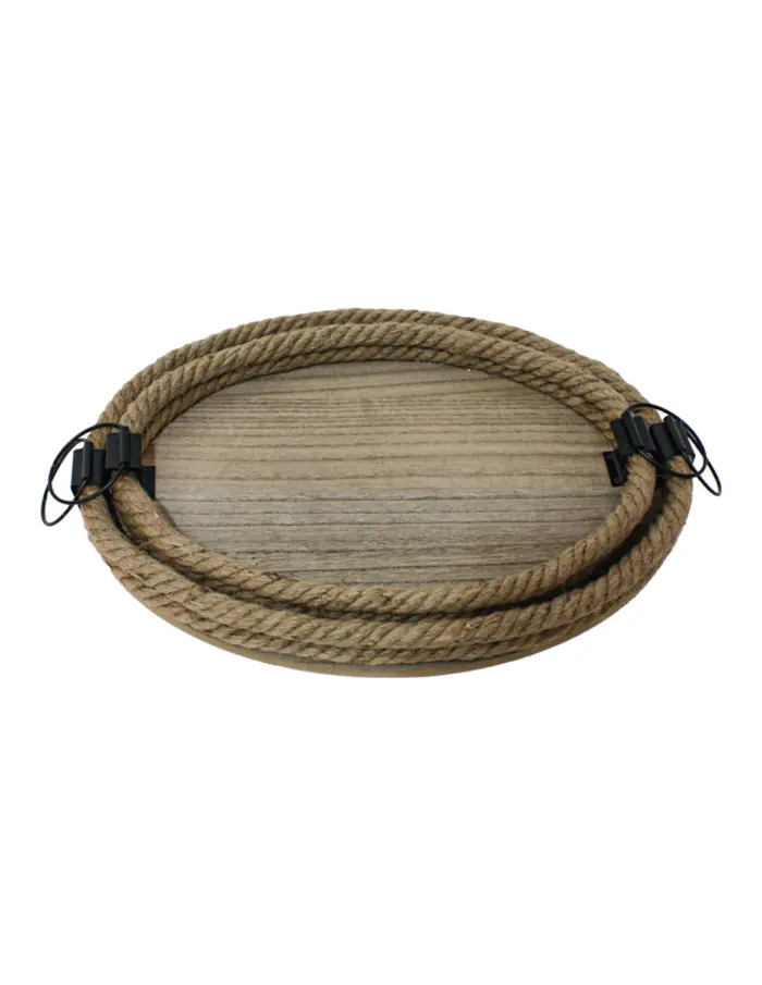 Juego de 2 charolas ovaladas diseño troncos de madera con cuerda en la orilla de 24x34x4.5cm - Image 3