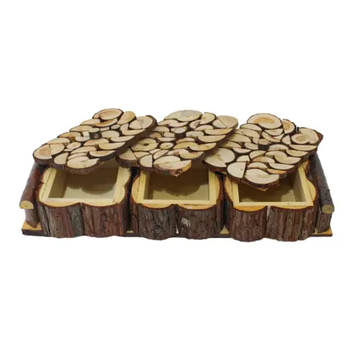 Bandeja diseño troncos de madera con 3 compartimientos de 21x49x11cm