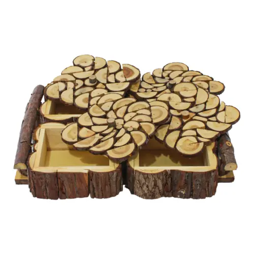 Bandeja diseño troncos de madera con 4 compartimientos de 36×43.5x11cm