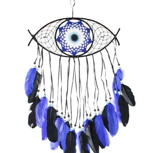 Atrapasueños tejido azul con ojo turco de 36x60x0.1cm