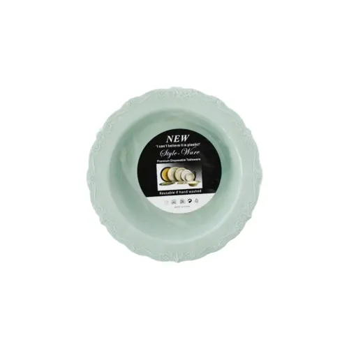 Juego de 6 bowls de plástico verde menta con orilla grabada de 19x19x3.8cm