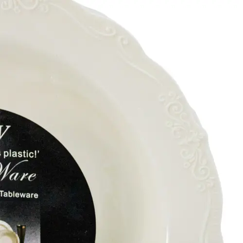Juego de 6 bowls de plástico beige con orilla grabada de 19x19x3.8cm