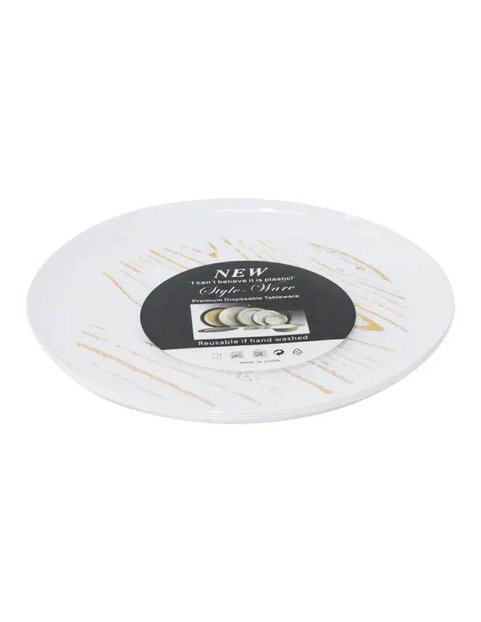 Juego de 3 platos de plástico blancos con dorado 25.5x25.5x3cm - Image 3