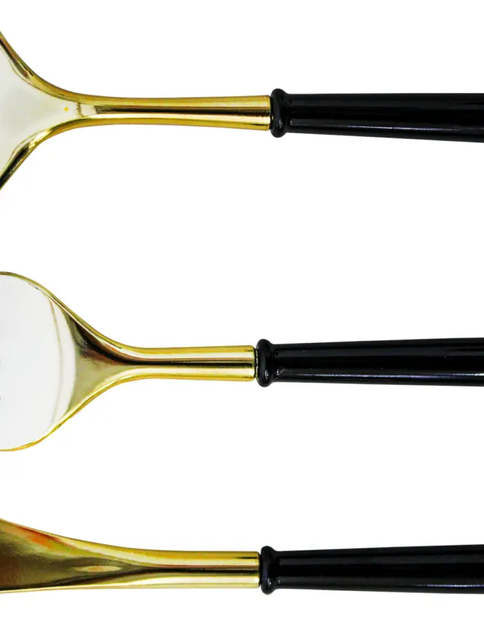 Juego de 12 cubiertos de plástico negro con dorado cuchara/cuchillo/tenedor de 11x26x2.5cm - Image 3
