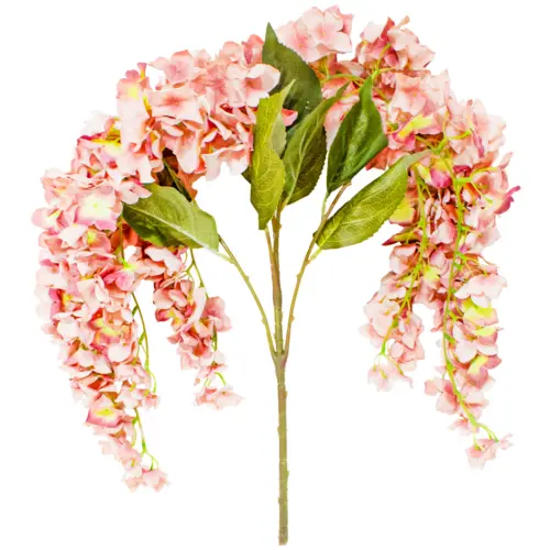 Vara con flor de hortensia con cinco tiras rosas de 83cm