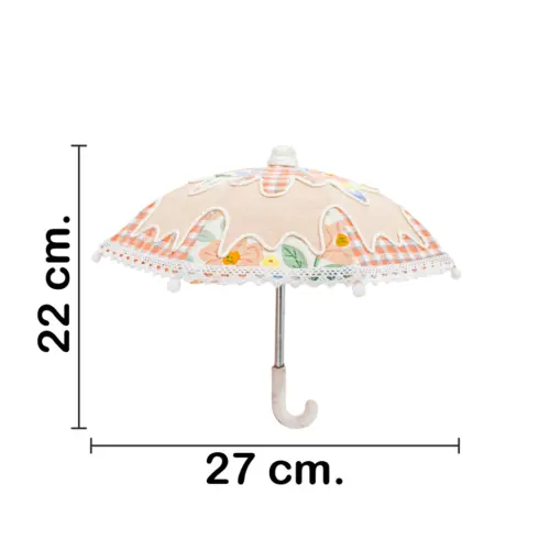 Paraguas decorativo de tela durazno de 27x27x22cm