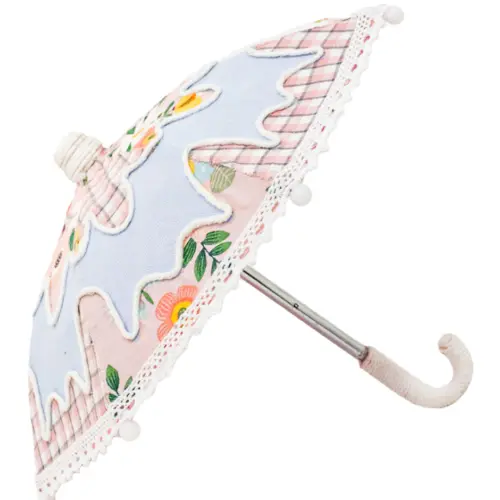 Paraguas decorativo de tela azul con rosa de 27x27x22cm