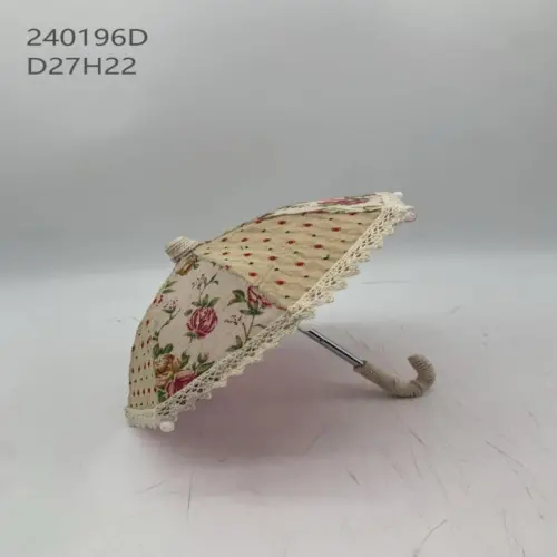 Paraguas decorativo de tela beige con flores de 27x27x22cm