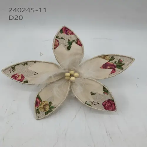 Flor de tela beige con rojo de 20x20x8cm