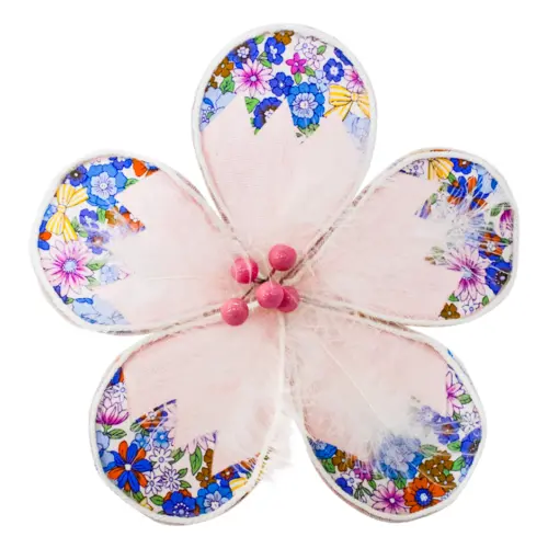 Flor de tela rosa con morado de 17x17x6cm