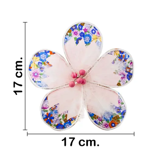 Flor de tela rosa con morado de 17x17x6cm
