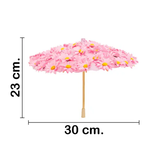 Paraguas decorativo de tela con margaritas rosas de 30x30x23cm