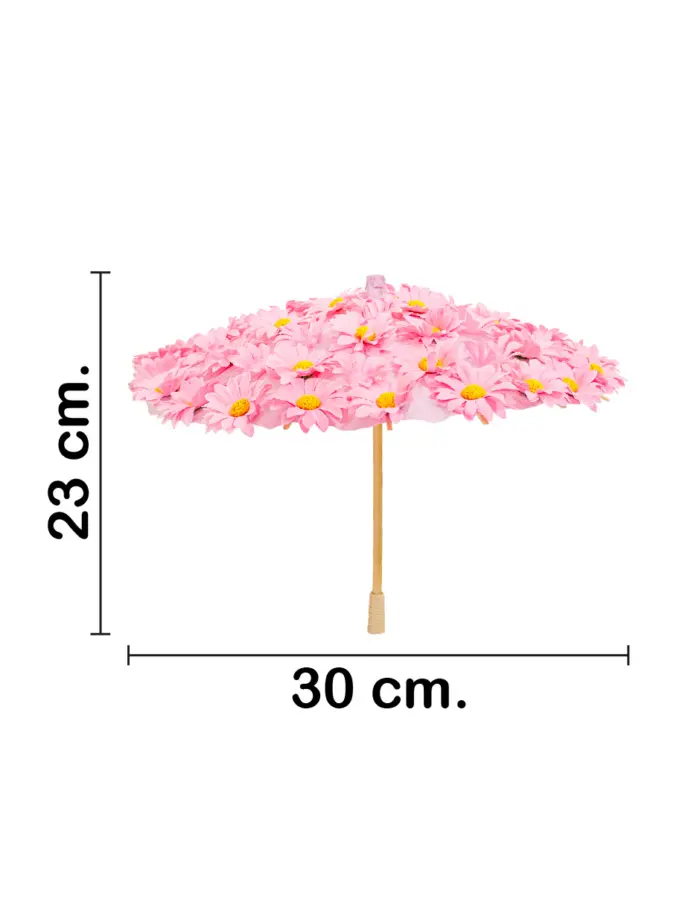 Paraguas decorativo de tela con margaritas rosas de 30x30x23cm - Image 2