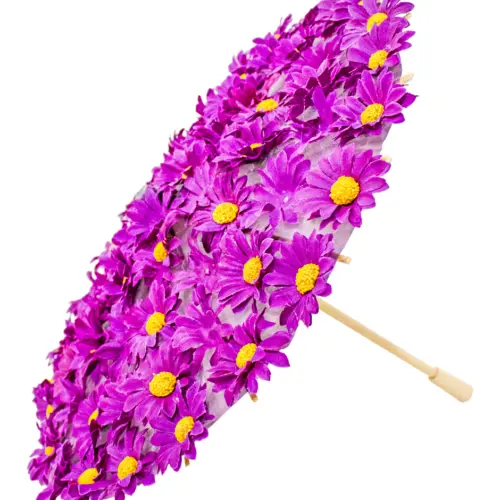 Paraguas decorativo de tela con margaritas moradas de 30x30x23cm