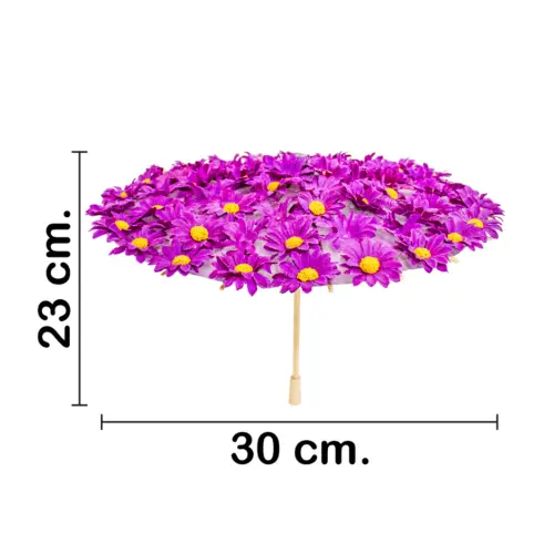 Paraguas decorativo de tela con margaritas moradas de 30x30x23cm