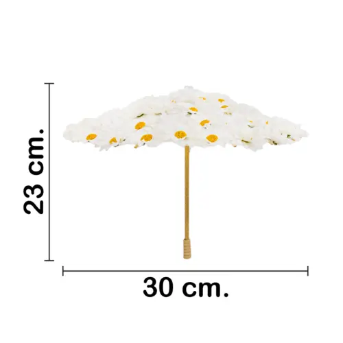 Paraguas decorativo de tela con margaritas blancas de 30x30x23cm