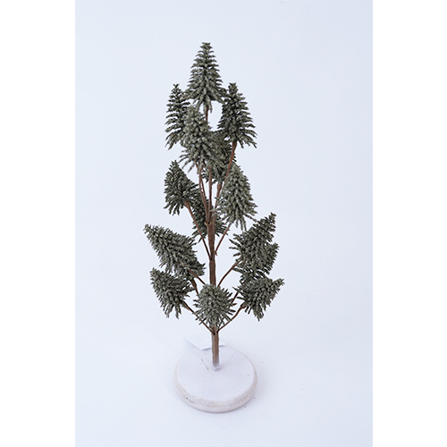 Árbol de latex verde con rojo en base de madera de 19x19x41cm