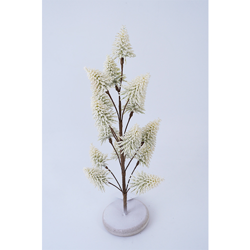 Árbol de latex crema en base de madera de 19x19x41cm