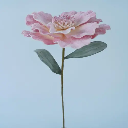Vara con flor magnolia de latex rosa de 20x20x70cm